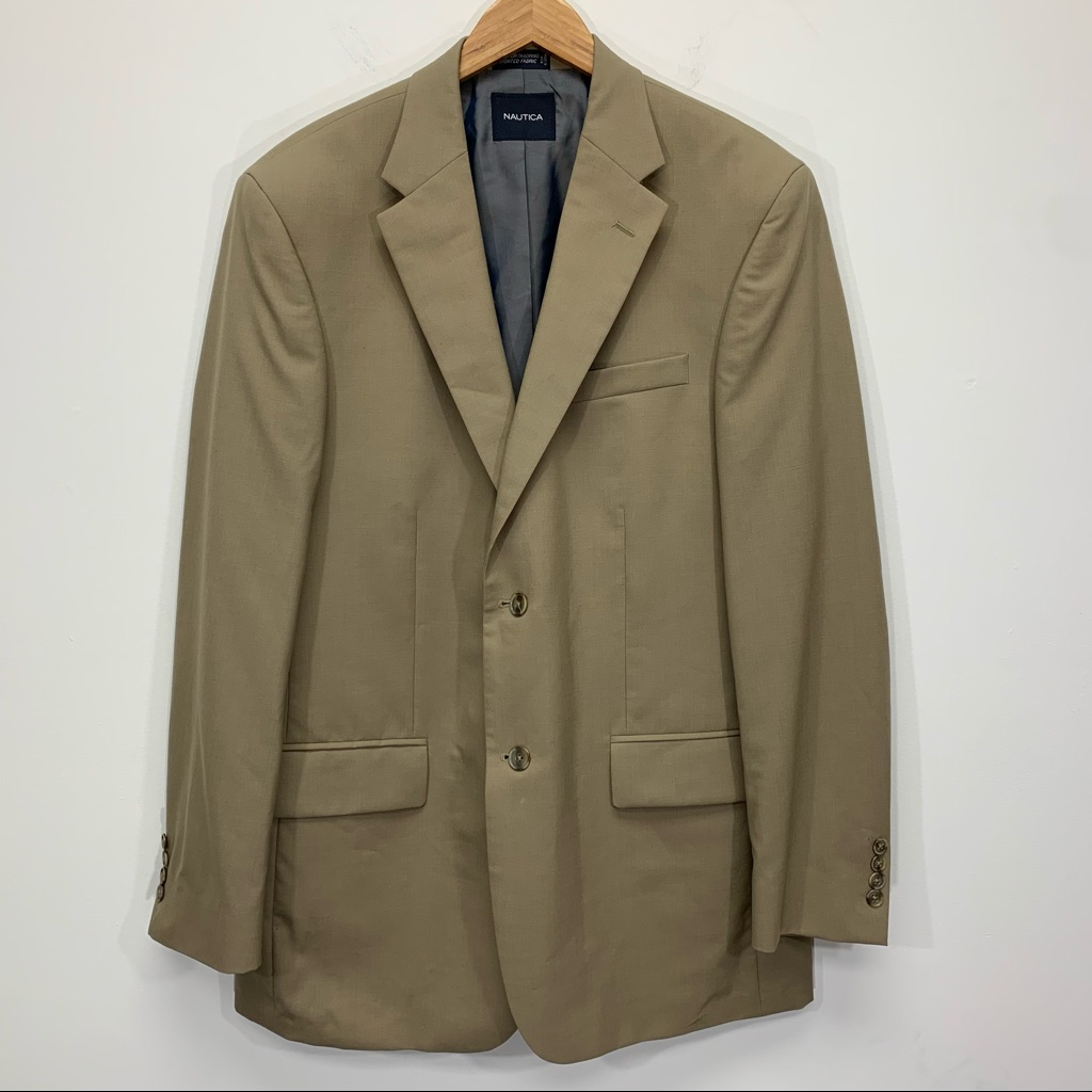 Nautica Beige Tan Wool Sport Suit Coat Jacket 42l